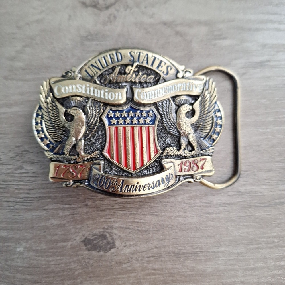 Vintage Brass Belt Buckle USA Commemorative 200 years 1787- 1987